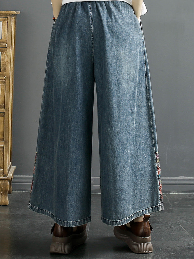 Summer Embroidery Wide-leg Denim Pants Kl1007