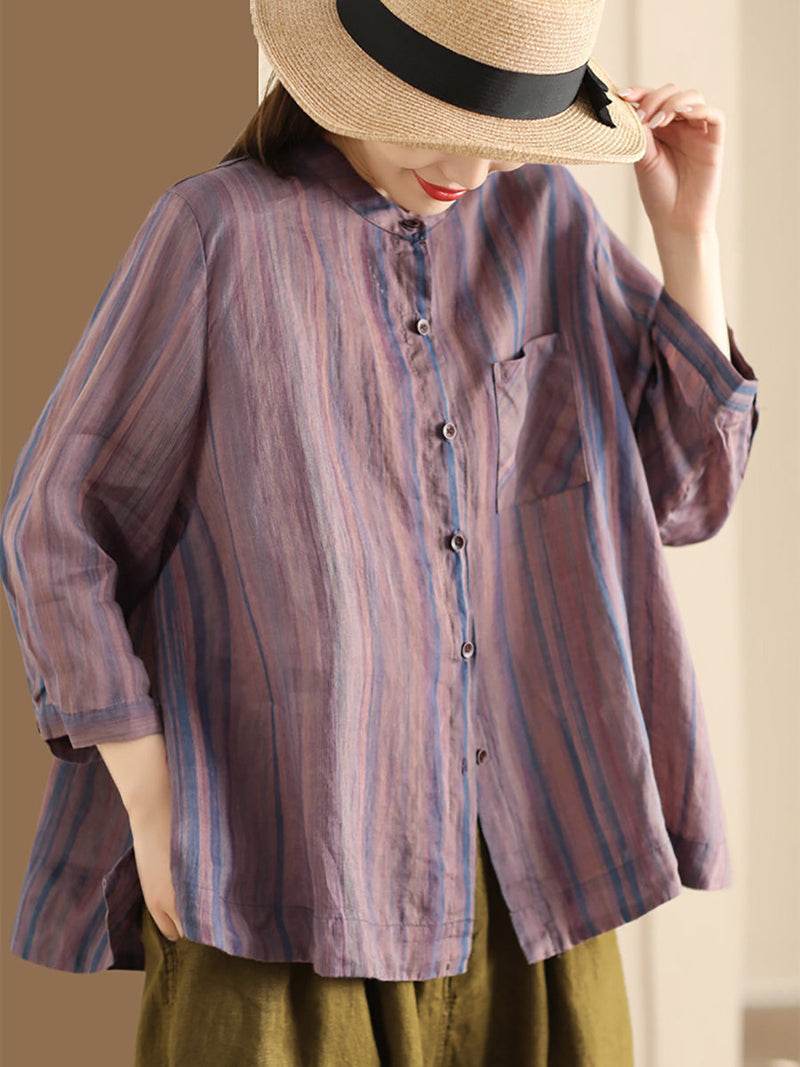 Spring Stripe Button-up Blouse Co1007