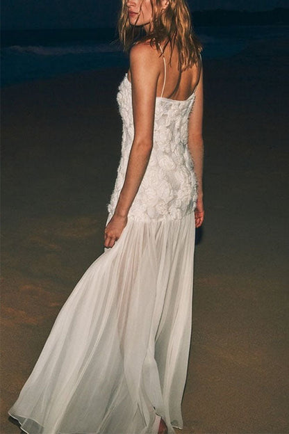 Spaghetti Strap Applique Patchwork Maxi Dress