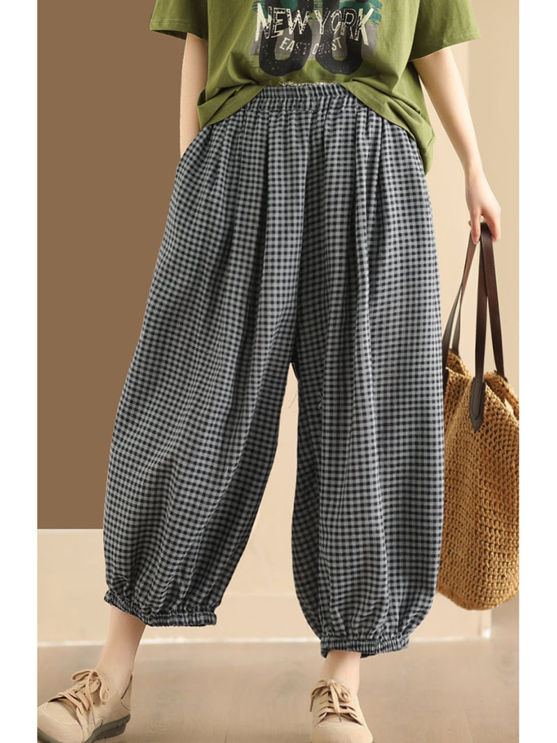 Summer Plaid Cotton Harem Pants Bn1021