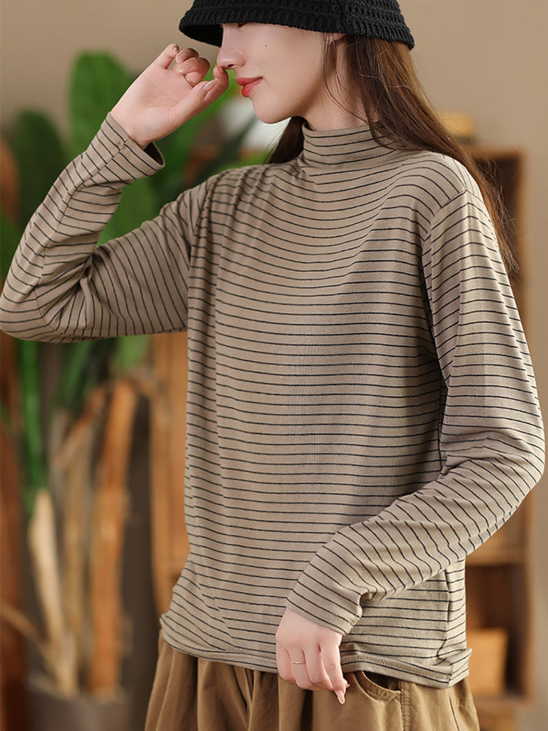 Autumn Stripe Half Turtleneck Blouse Ai1064