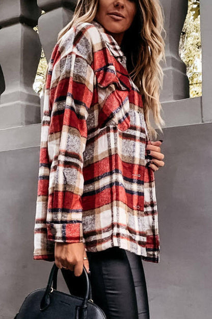 Daily Adult Plaid Cardigan Turndown Collar Blouses(3 Colors)