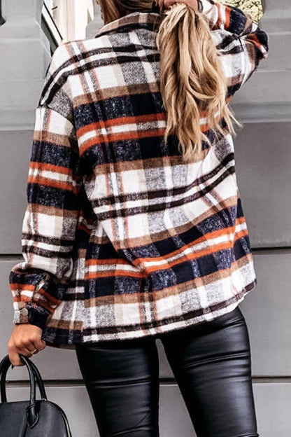 Daily Adult Plaid Cardigan Turndown Collar Blouses(3 Colors)