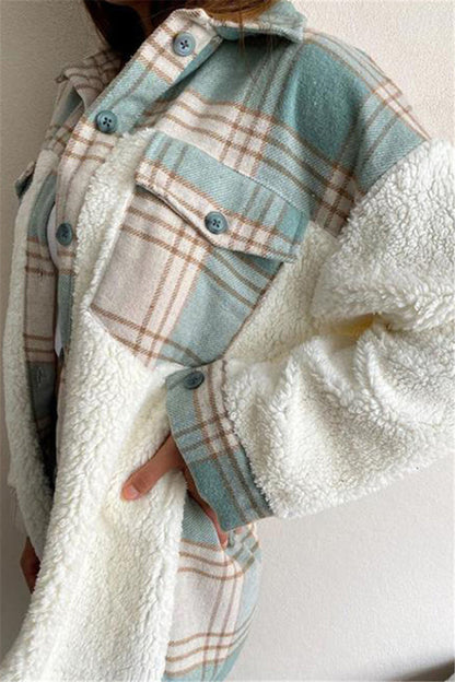 Plaid Print Patchwork Cardigan Turndown Collar Outerwear(4 Colors)