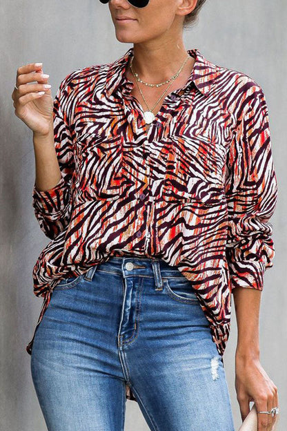 Street Animal Print Turndown Collar Blouses
