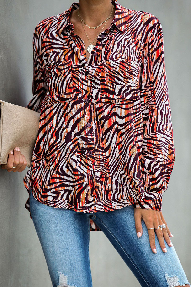 Street Animal Print Turndown Collar Blouses