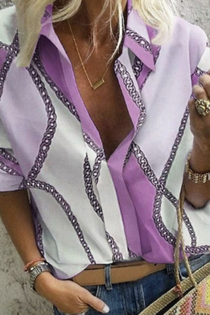 Street Print Turndown Collar Blouses(5 Colors)