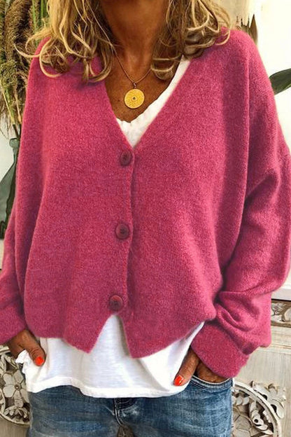 Patchwork V Neck Mid Waist Knit Cardigans(15 Colors)