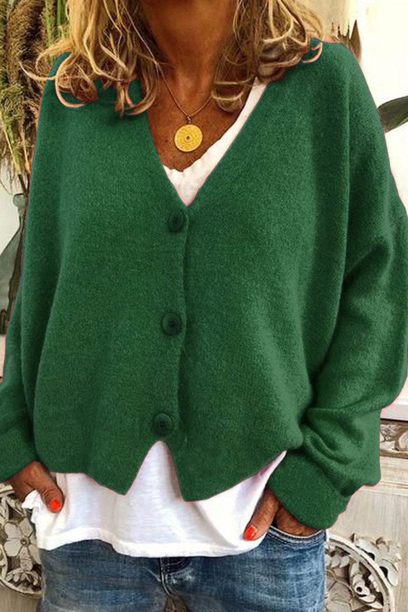 Patchwork V Neck Mid Waist Knit Cardigans(15 Colors)