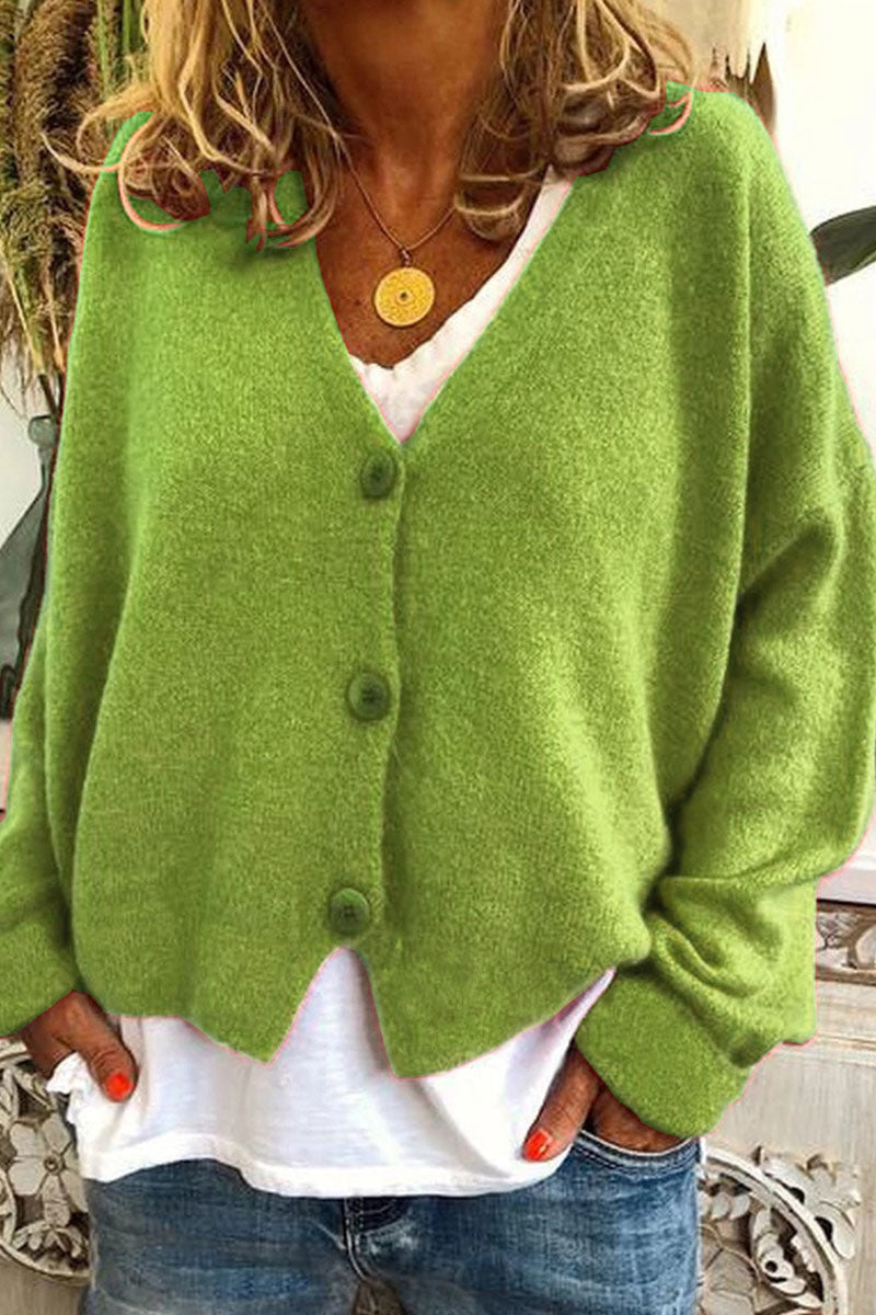 Patchwork V Neck Mid Waist Knit Cardigans(15 Colors)