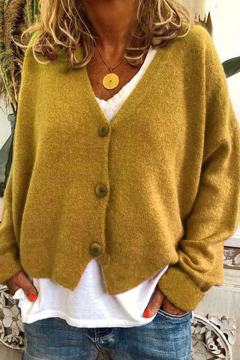 Patchwork V Neck Mid Waist Knit Cardigans(15 Colors)