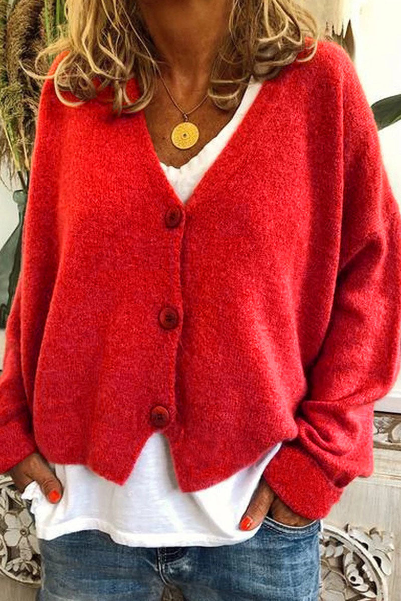 Patchwork V Neck Mid Waist Knit Cardigans(15 Colors)
