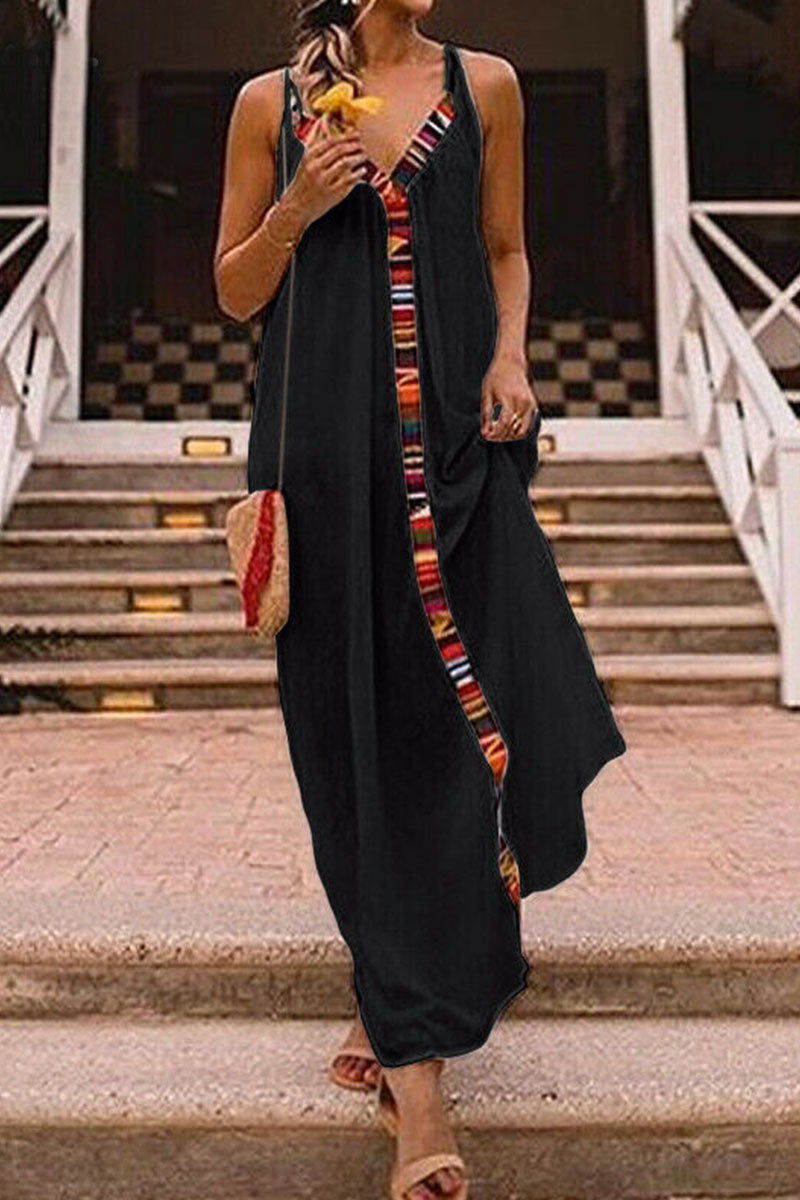Geometric Split Joint Sling Maxi Dresses