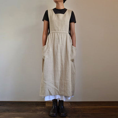 Cotton Linen Apron High Waist Long Circumference Home Wear Loose Maxi Dress