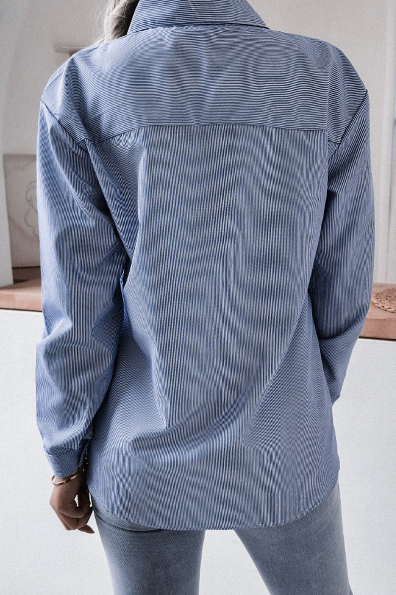 Striped Turndown Collar Blouses