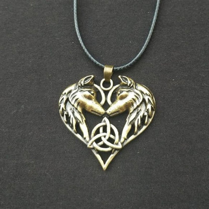 Celtic Trinity Knot Heart Shaped Wolves Necklace