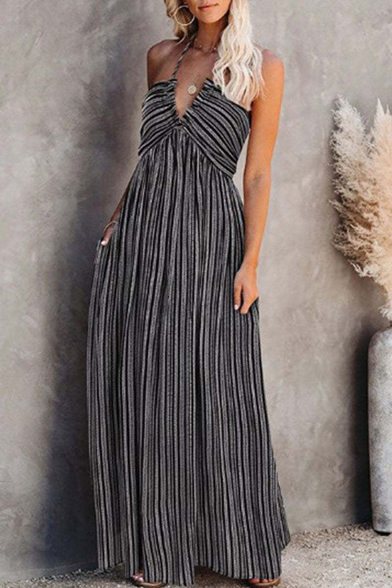 Street Print V Neck a Line Maxi Dresses