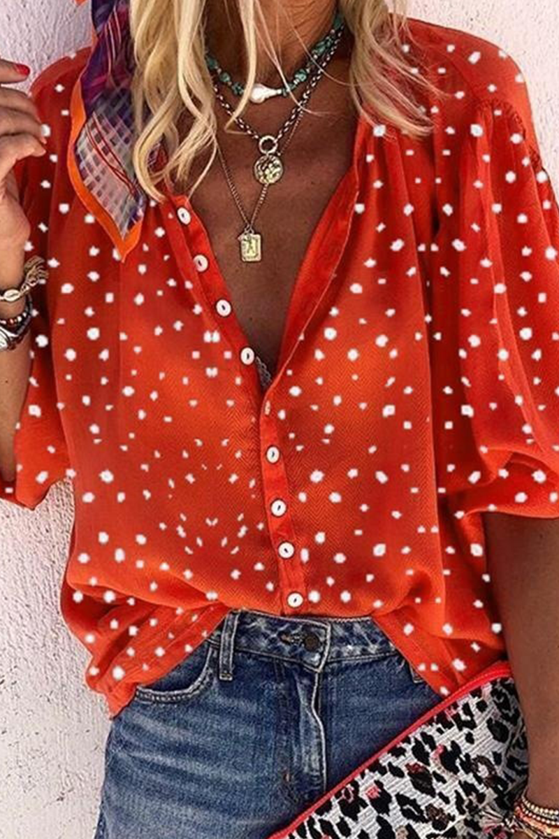 Print Patchwork Turndown Collar Mid Waist Blouses(4 Colors)