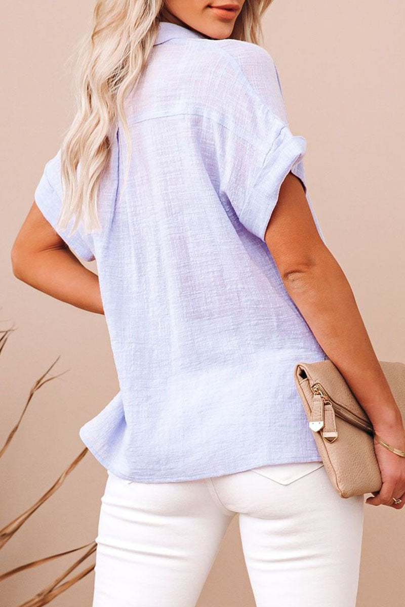 Patchwork Turndown Collar Blouses(3 Colors)