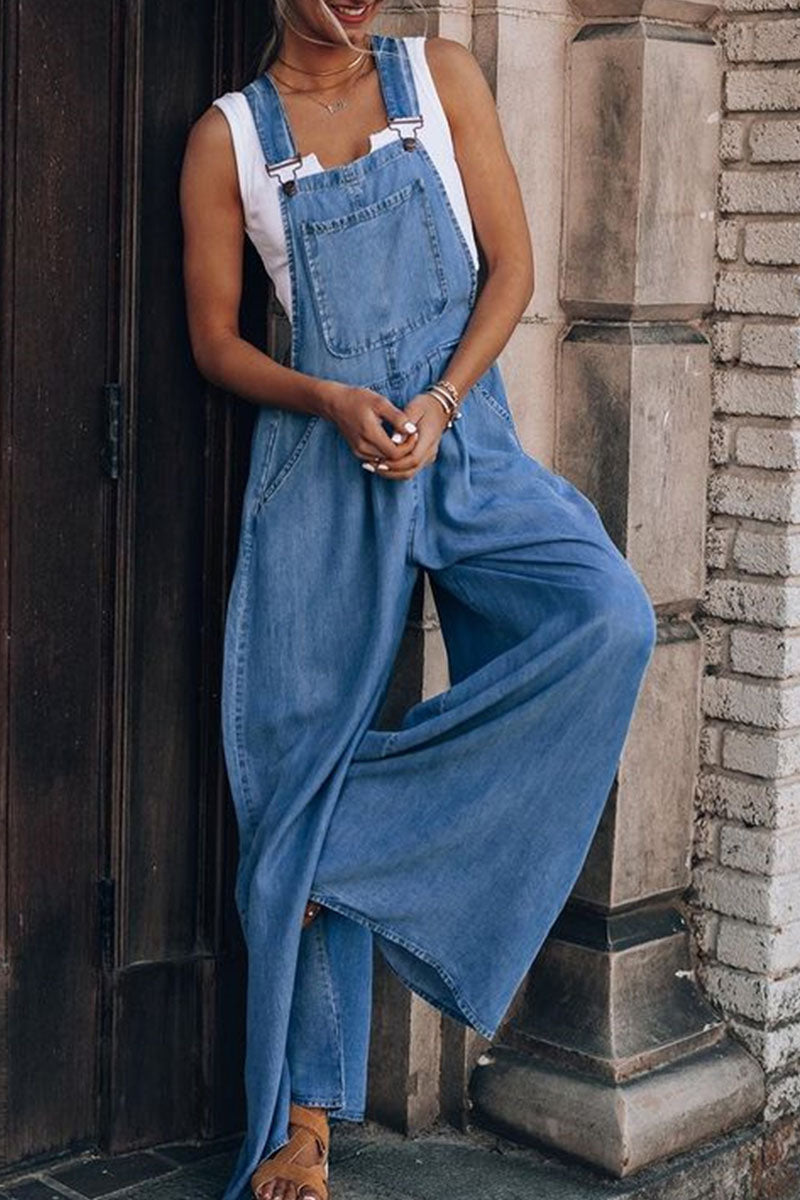 Pocket Spaghetti Strap Loose Jumpsuits(3 Colors)