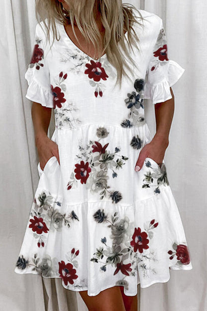 Print V Neck a Line Mini Dresses(7 Colors)