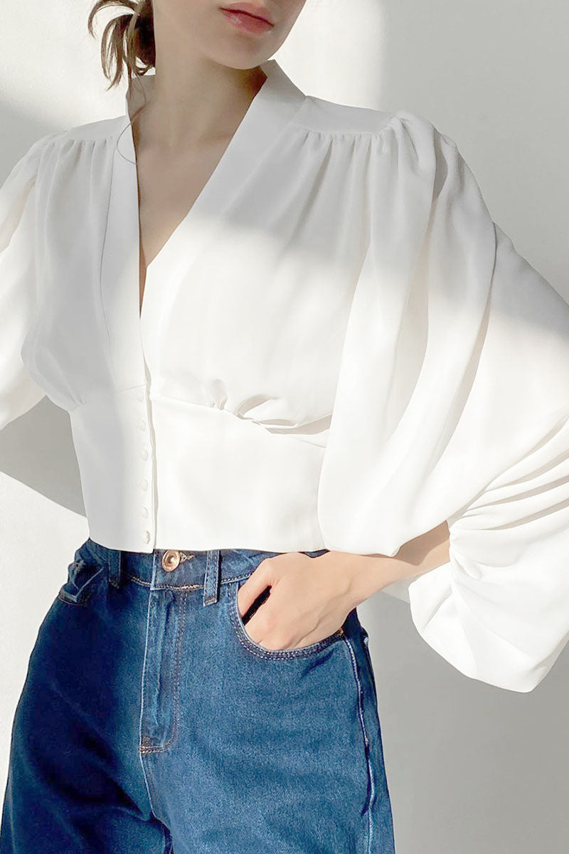 Street Patchwork V Neck Blouses