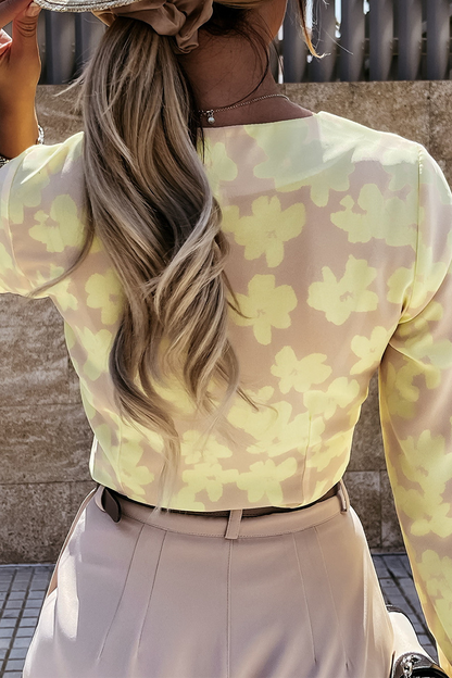 Print Patchwork Buckle V Neck Blouses (3 Colors)