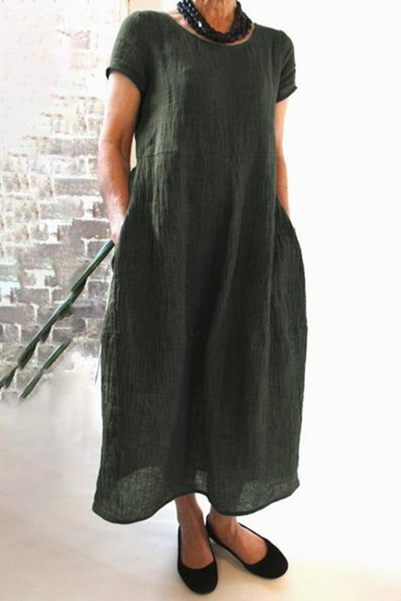 Street Pocket O Neck Maxi Dresses(8 Colors)
