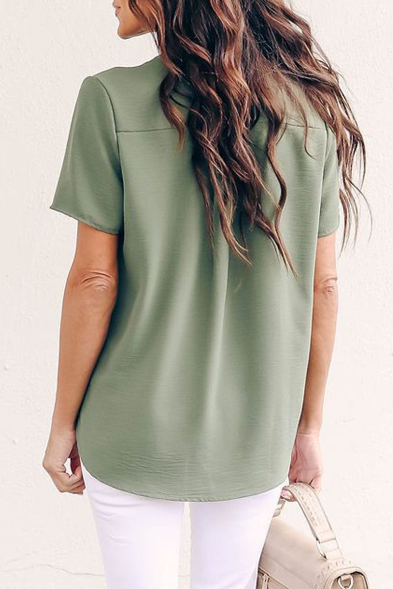 Patchwork V Neck Blouses(3 Colors)