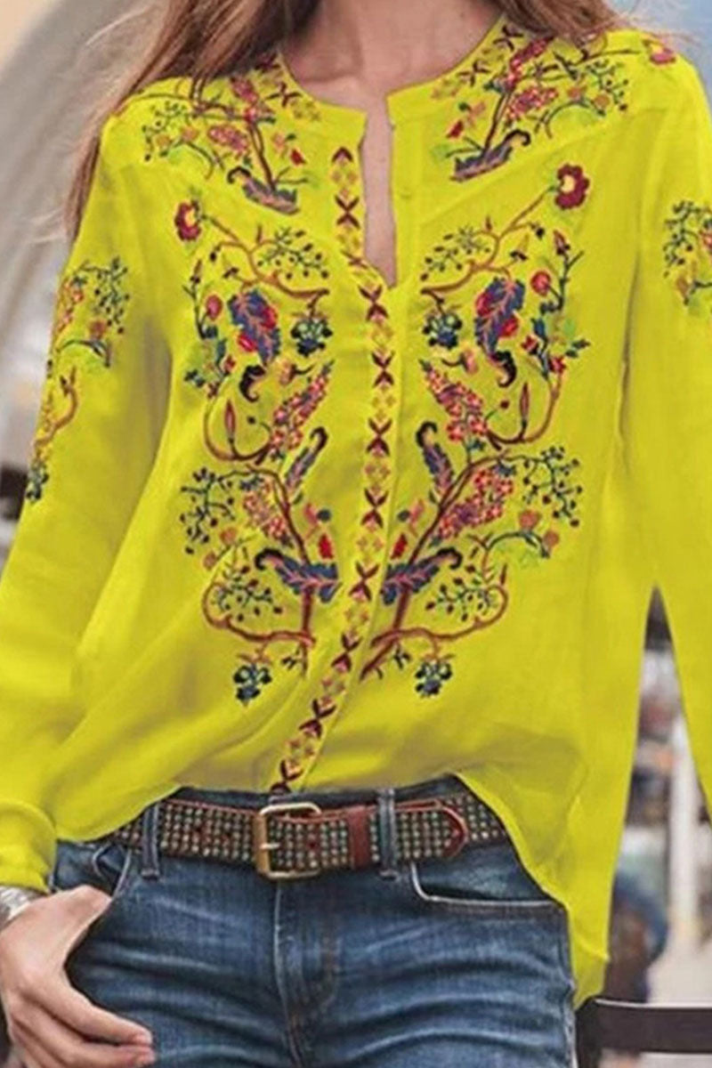 Street Print Patchwork Mandarin Collar Blouses(3 Colors)