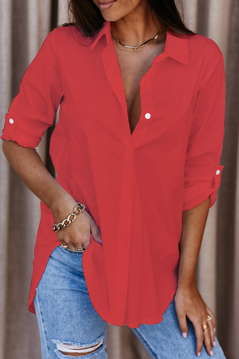 Patchwork Turndown Collar Blouses (4 Colors)