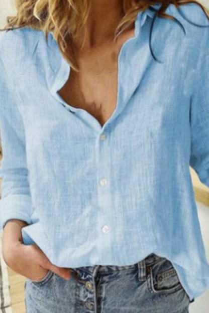 Patchwork Buckle Turndown Collar Blouses(5 Colors)
