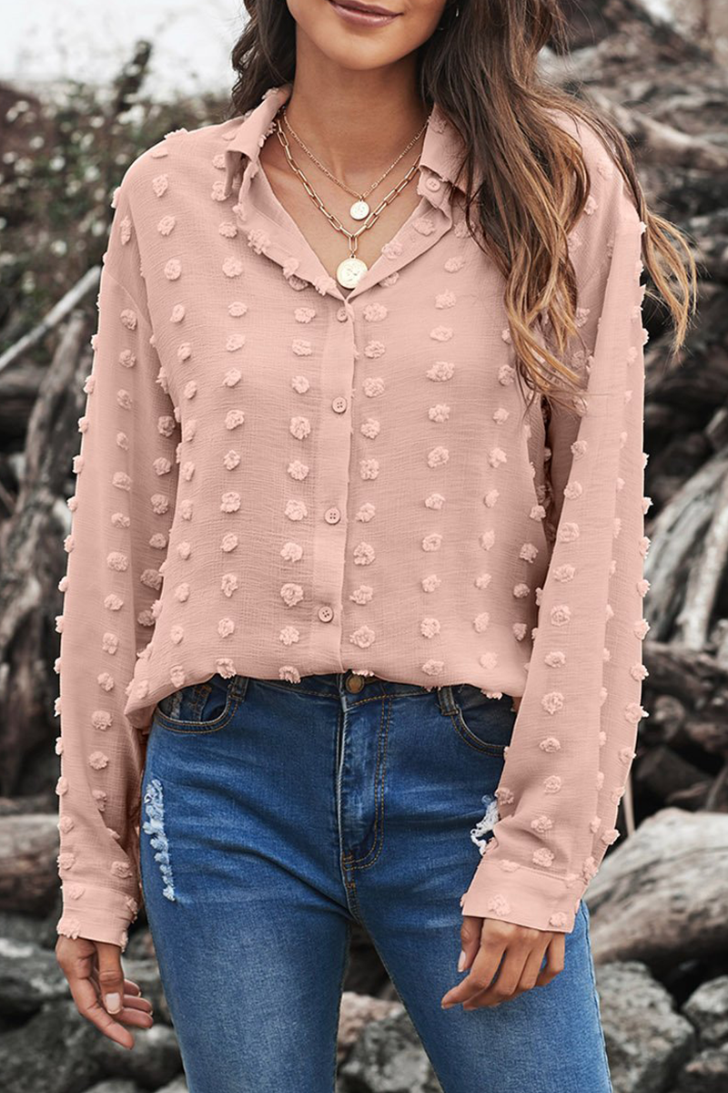 Patchwork Buckle Turndown Collar Blouses(6 Colors)