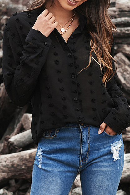 Patchwork Buckle Turndown Collar Blouses(6 Colors)