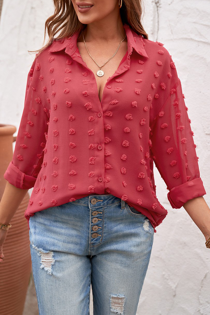 Patchwork Buckle Turndown Collar Blouses(6 Colors)