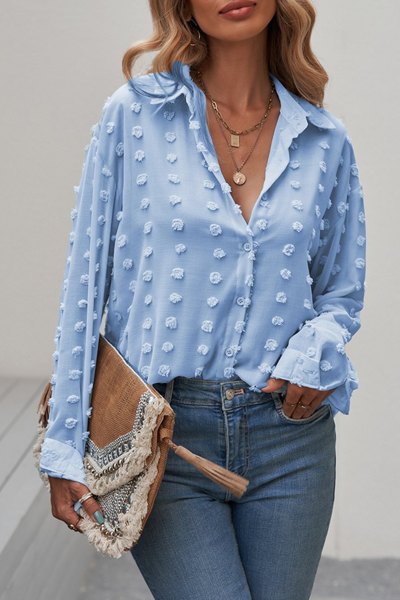 Patchwork Buckle Turndown Collar Blouses(6 Colors)