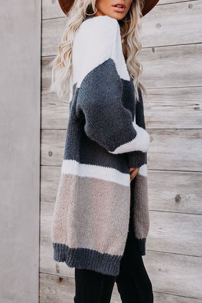 Color Lump Patchwork V Neck Cardigans