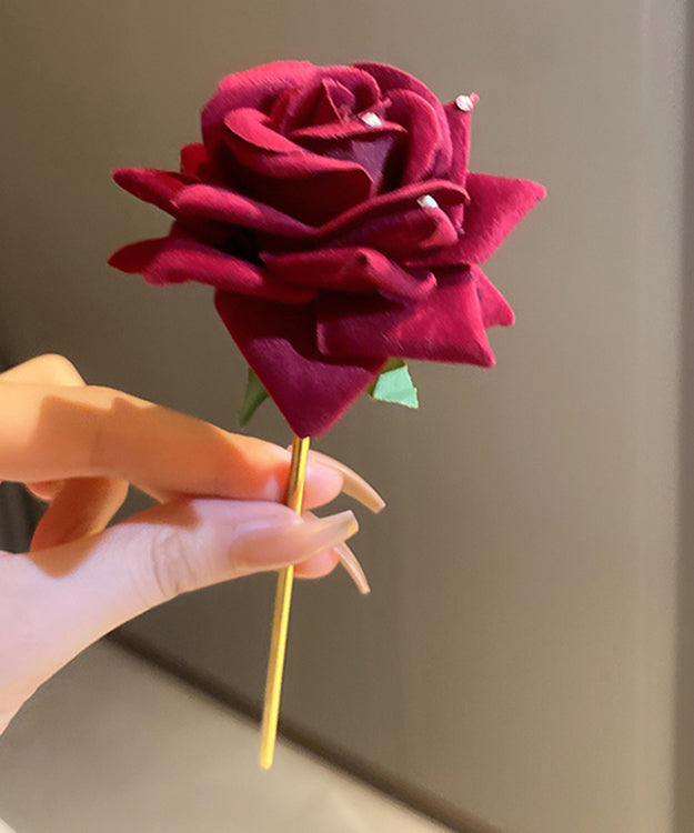 Mulberry Alloy Zircon Rose Velour Hairpin