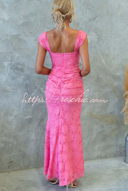 Unreal Beauty Textured Material Ruched Fishtail Maxi Dress