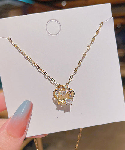 Gold Stainless Steel Overgild Zircon Crown Pendant Necklace