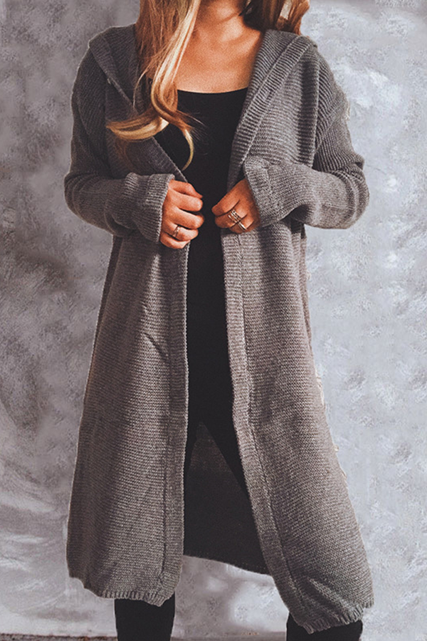 Buttons Basic Hooded Collar Outerwear Sweater(9 Colors)