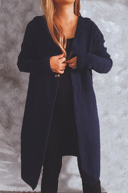 Buttons Basic Hooded Collar Outerwear Sweater(9 Colors)