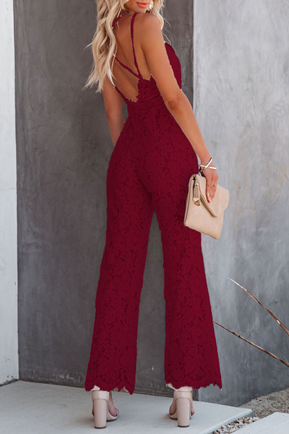 Street Patchwork Backless V Neck Straight Jumpsuits(4 Colors)