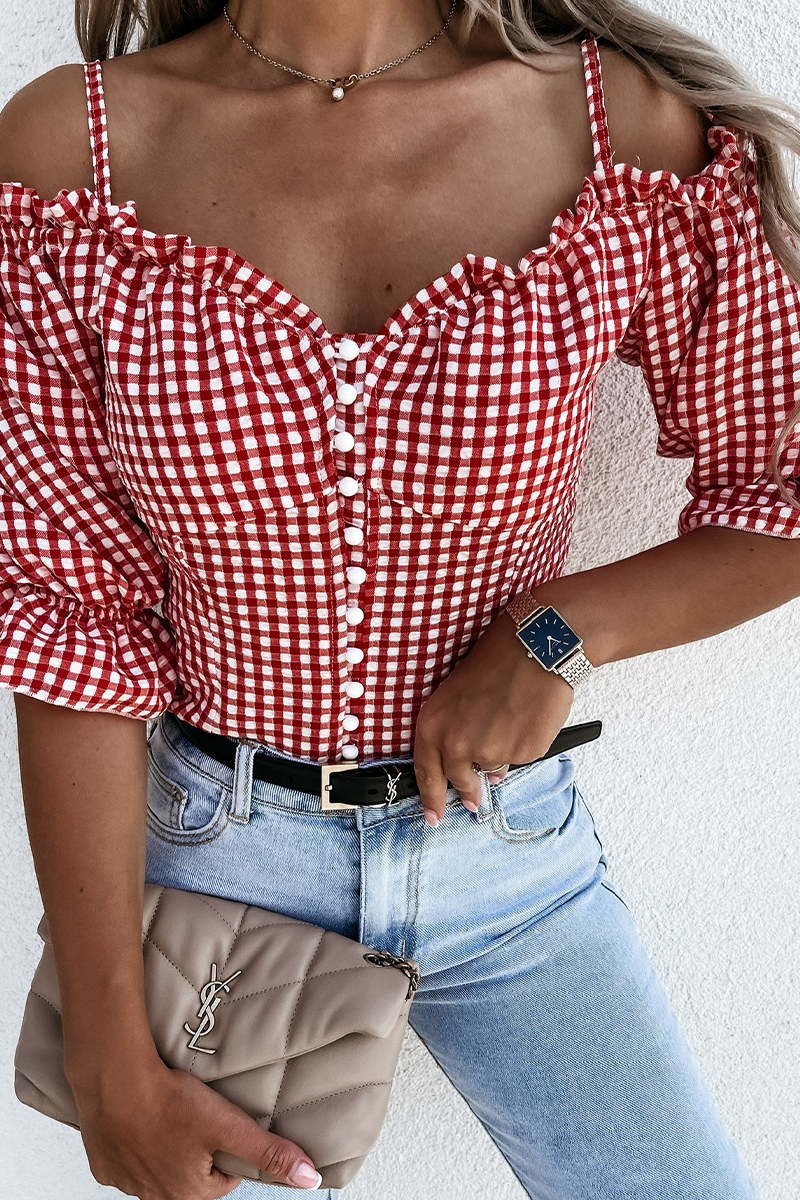 Plaid Spaghetti Strap Blouses(3 Colors)