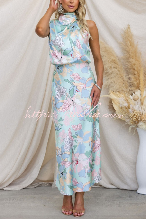 Love in the Garden Halter Neck Elastic Waist Maxi Dress