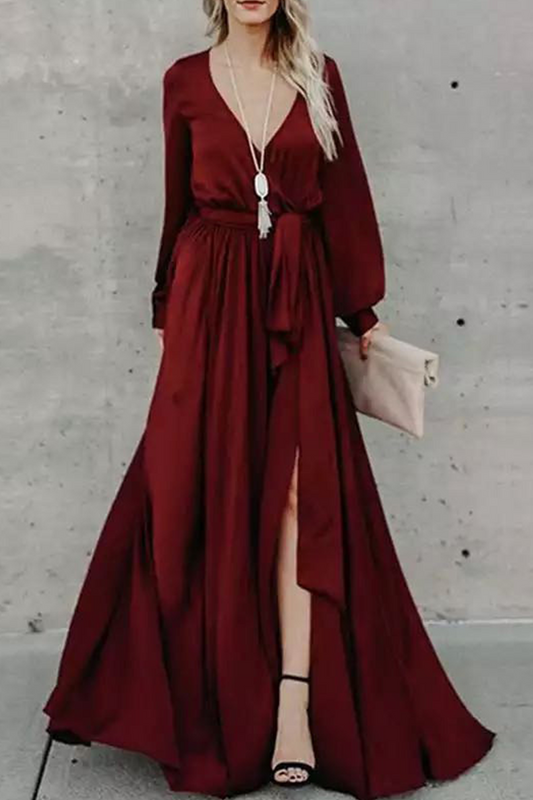 Patchwork V Neck Waist Skirt Dresses