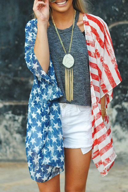 Print Patchwork Cardigan Collar Tops