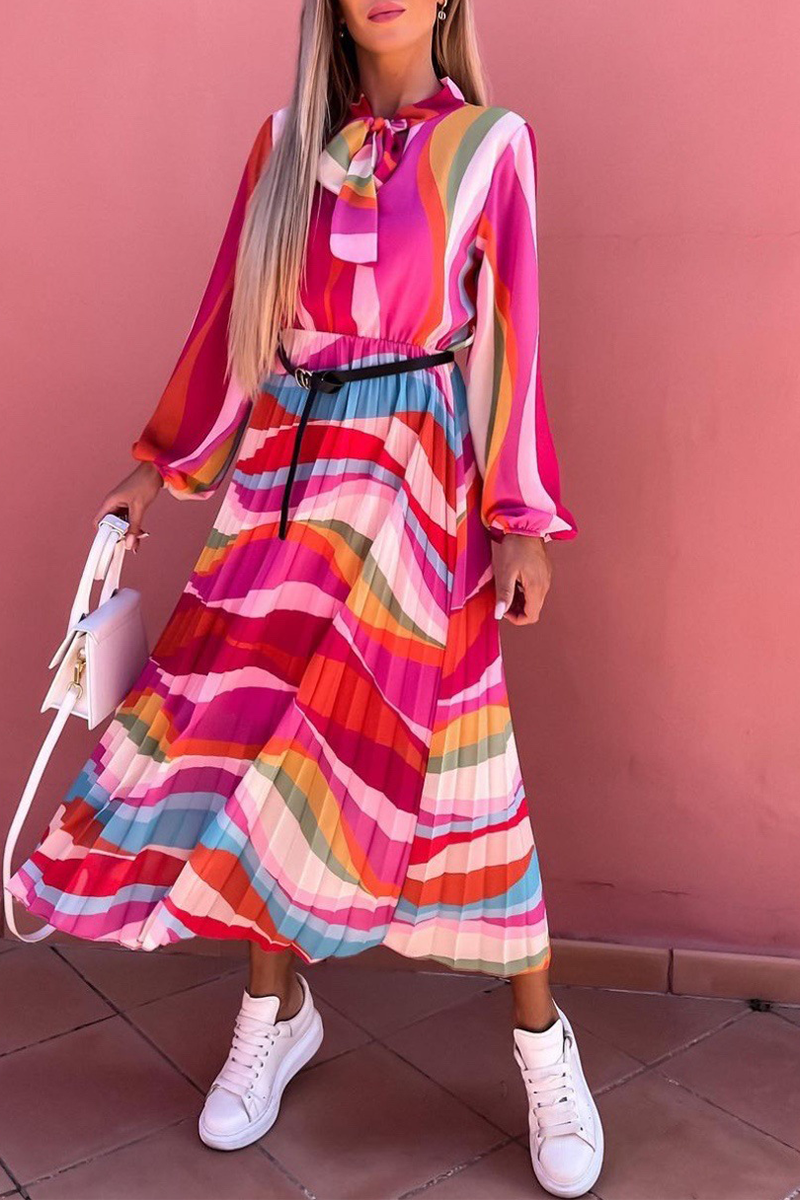 Print Half a Turtleneck Waist Skirt Dresses