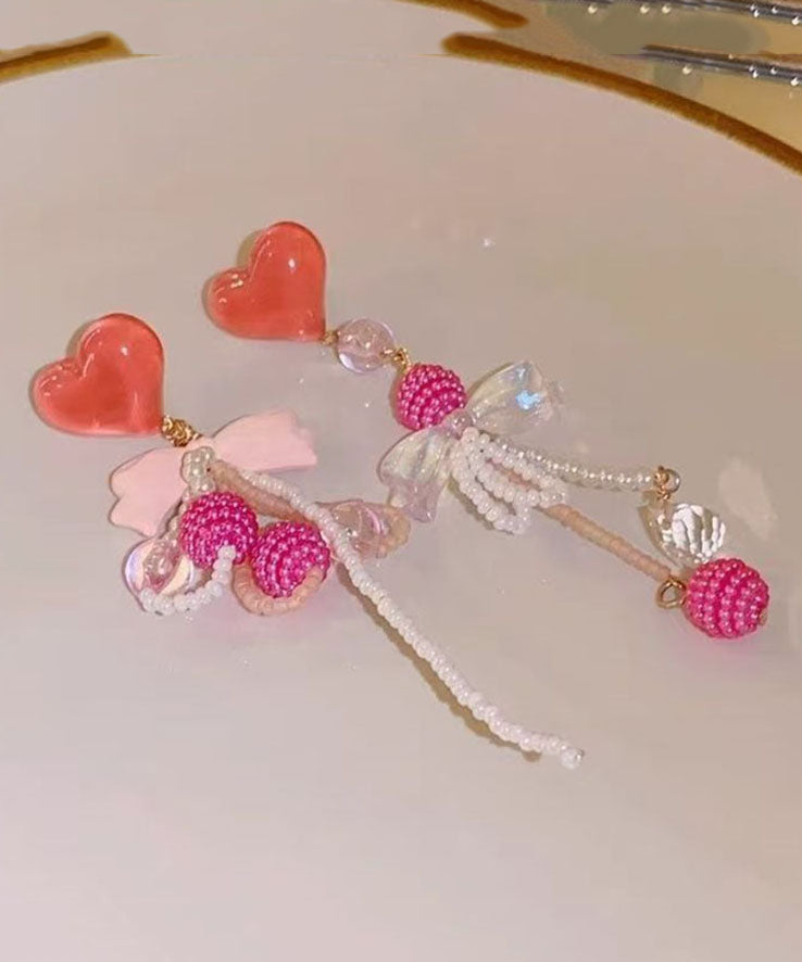 Red Alloy Acrylic Resin Coloured Glaze Tassel Drop Earrings