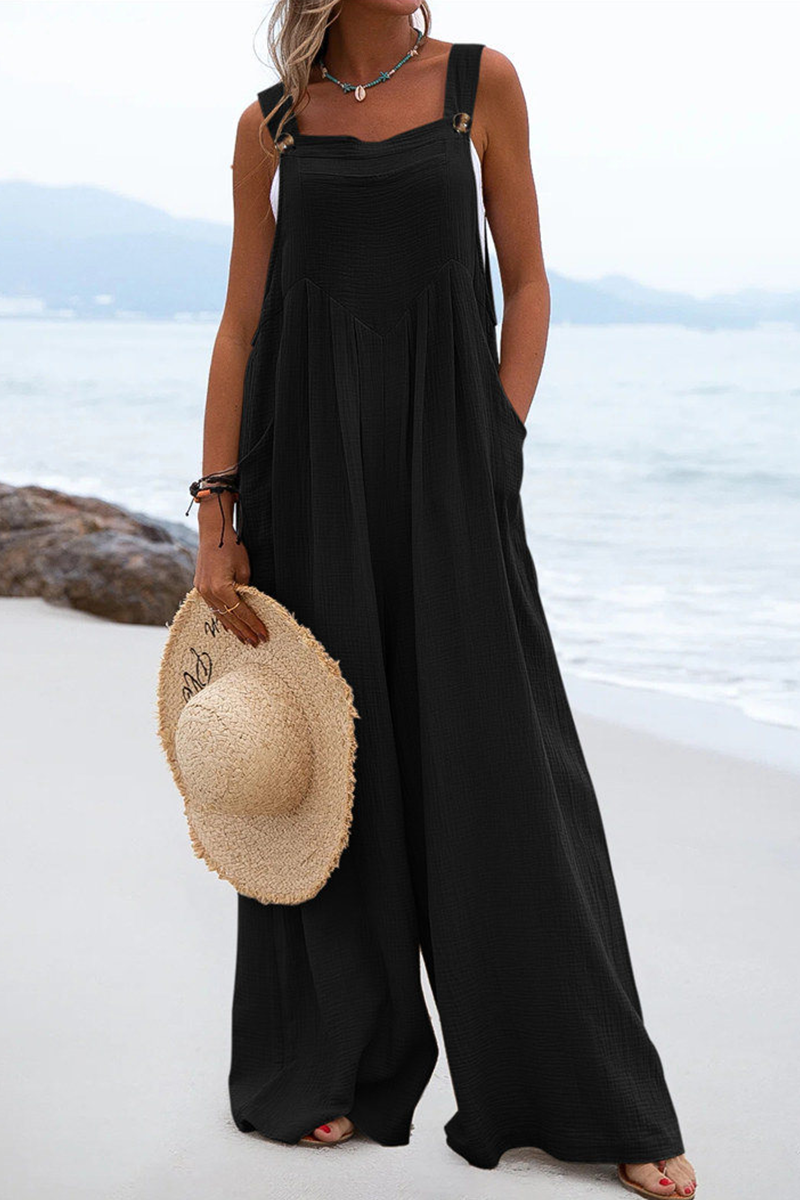 Square Neck Pocket Loose Jumpsuit(13 Colors)